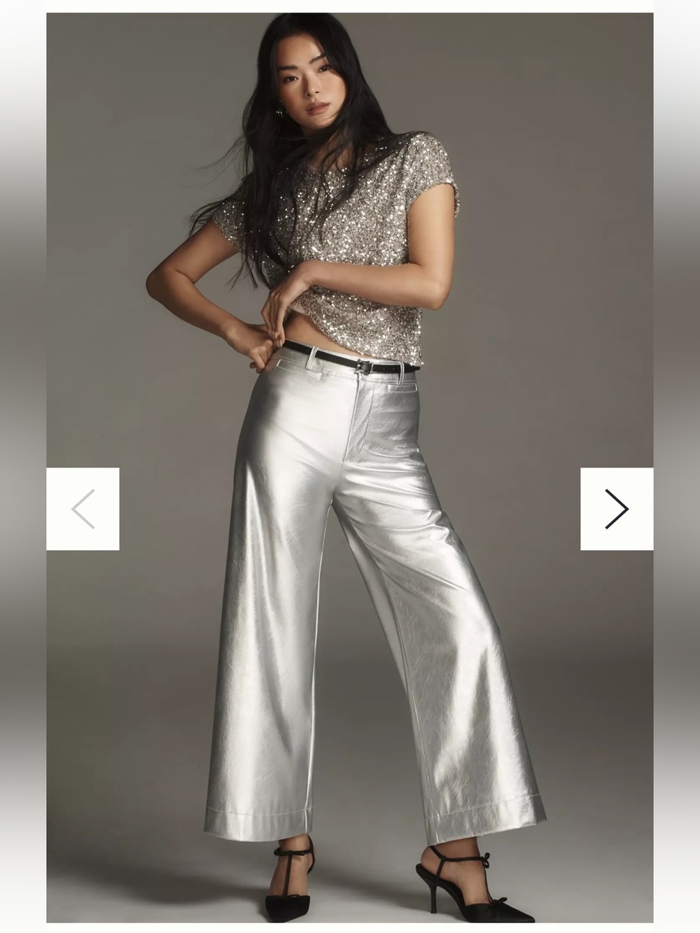 Pilcro Silver Wide-Leg Metallic Pants